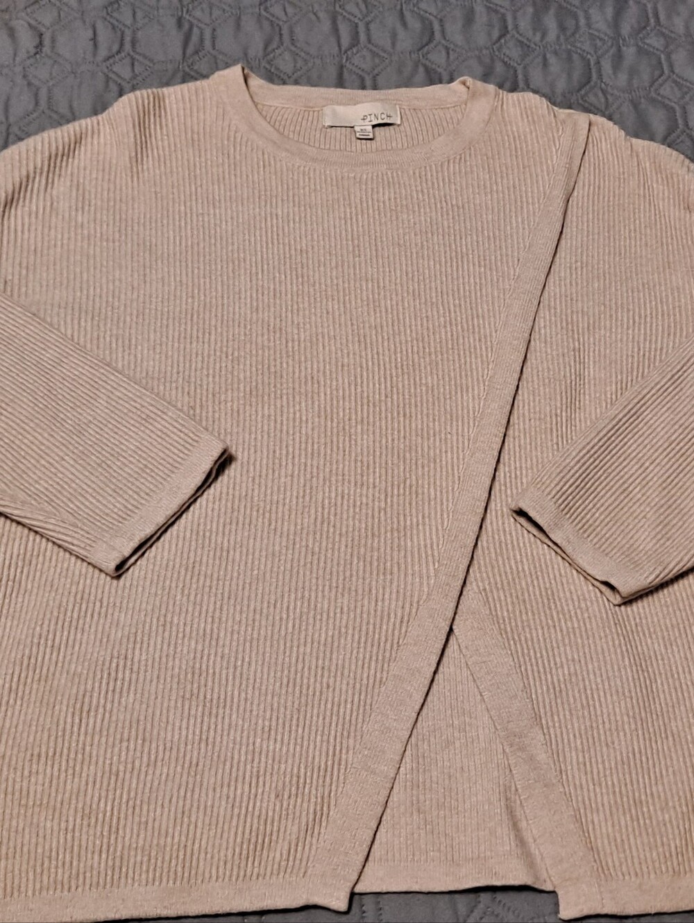 Pinch Ribbed Crewneck Sweater in Light Beige XS